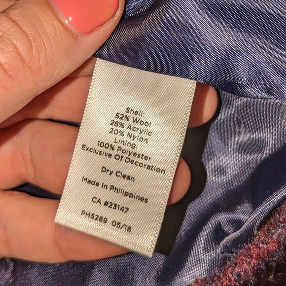 Talbots wool blend blazer maroon purple with navy ribbon trim - Picture 7 of 7